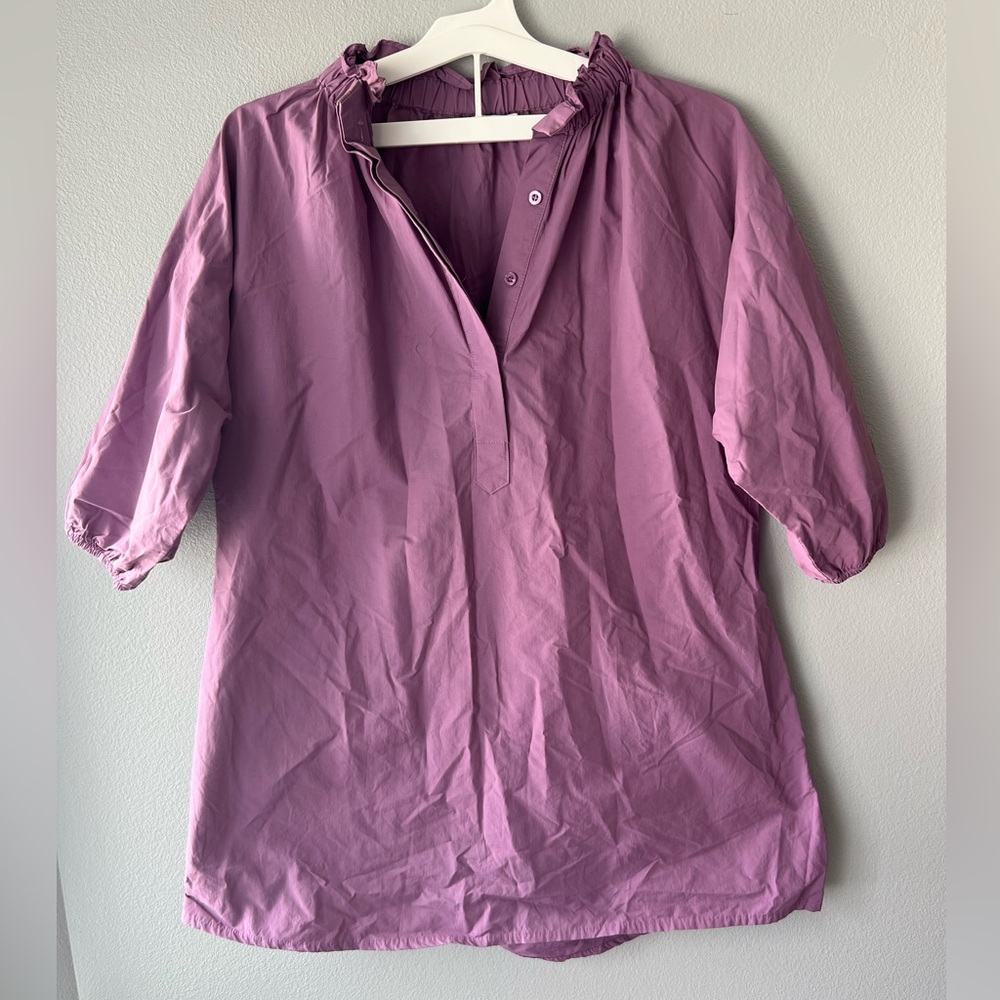 Caryn Lawn mauve ruched neck short sleeve tunic OS (fits sz 4-12 best)